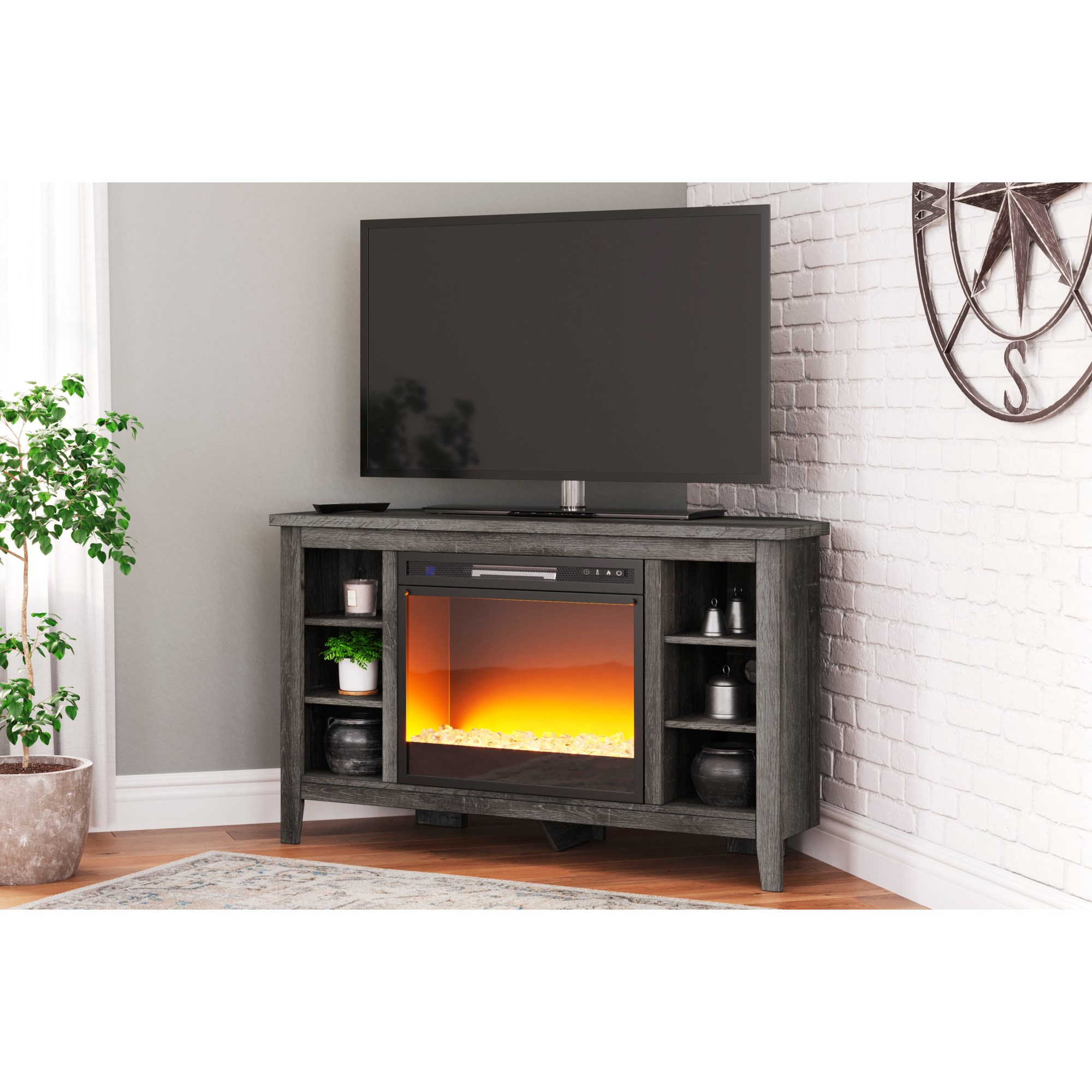 corner TV stand with fireplace